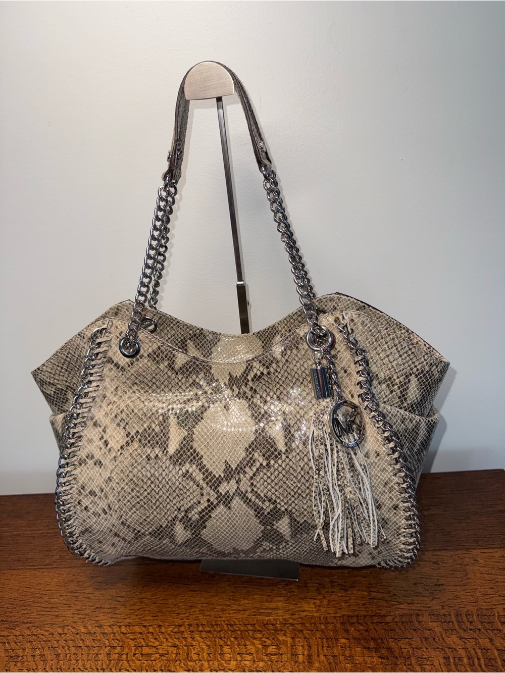 Michael Kors Chelsea Large Python-Embossed Leather Shoulder Tote Bag